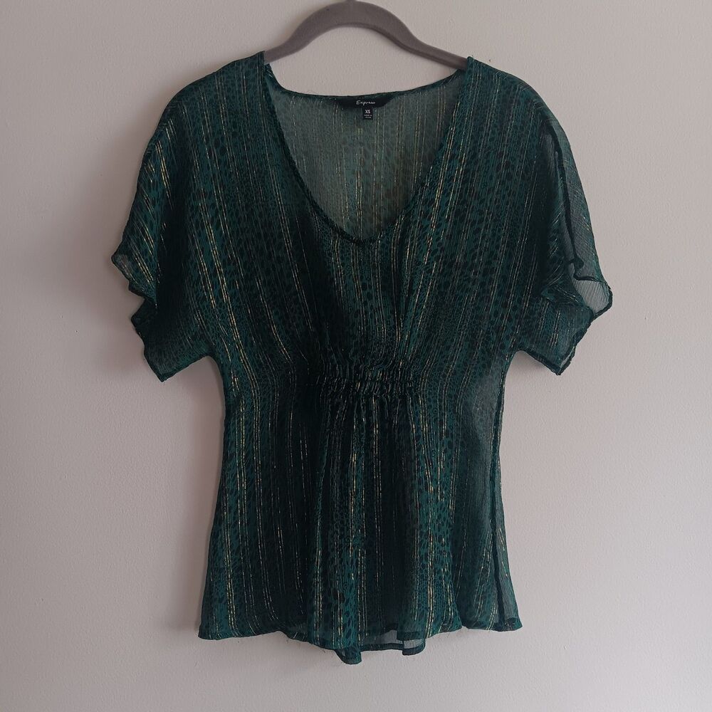 Express Y2K Babydoll Size XS Sheer Green Animal Print Metallic Coquette Romantic